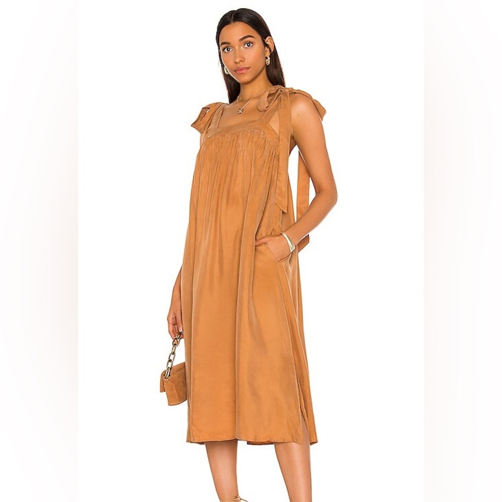 Chic Tan Midi Dress with Bow Straps